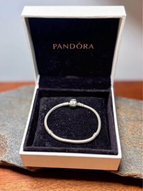 Pandora Sterling Silver Barrel Clasp Snake Chain Bracelet •16cm•